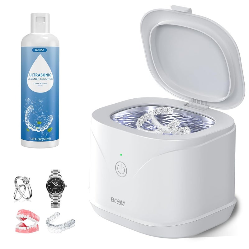 Bcom Retainer Cleaner,Ultrasonic Retainer Cleaner 46kHz, 2 -in-1 Jewelry & Retainer Cleaner Machine Dental Cleaning Pod Professional Portable for Retainer,Mouth Guard, Ring and Jewelry New Year Gift - Image 1